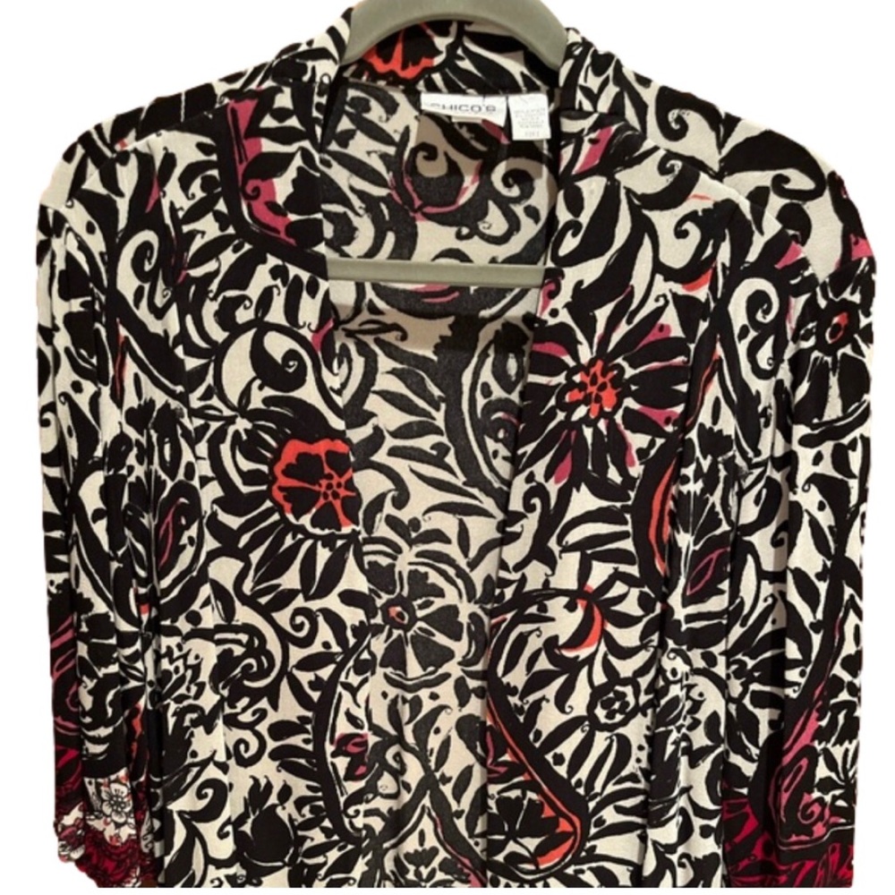 Chico's Black and Red Patterned Women's Jacket Topper
